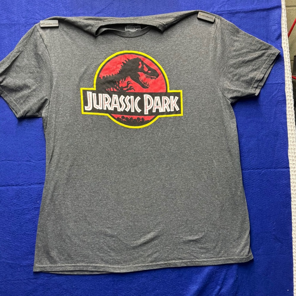 90s Nostalgia Mens Jurassic Park Graphic‎ T-Shirt XL Gray